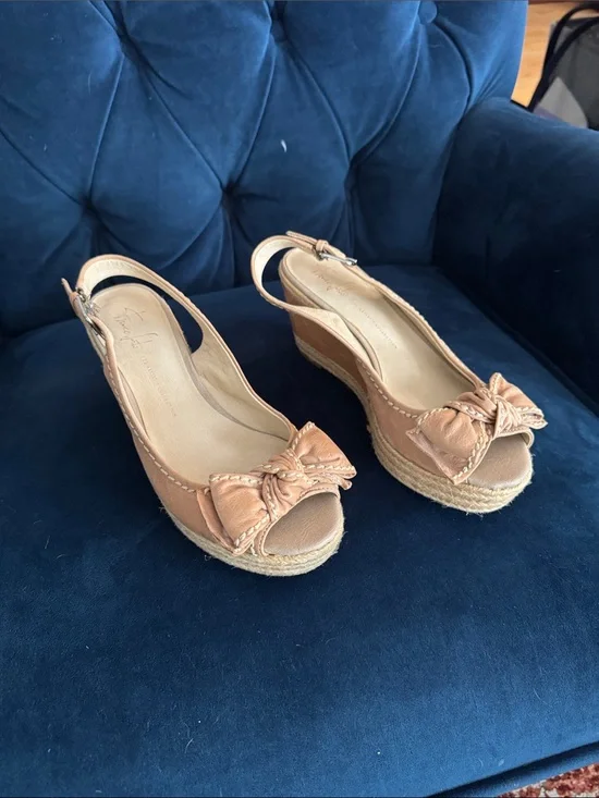 Franco Sarto Cognac Bow Espadrille Wedge Slingback Sandals