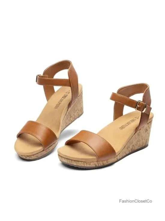 Open Toe Buckle Ankle Strap Platform Wedge Sandals