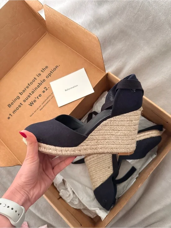 Reformation Black Espadrille Wedge Sandals