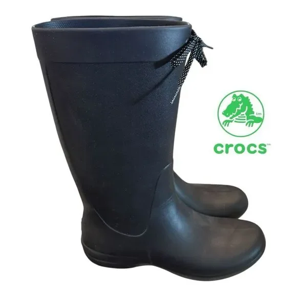 Crocs Women’s Freesail Waterproof Black Dual Comfort Rain Boots 8