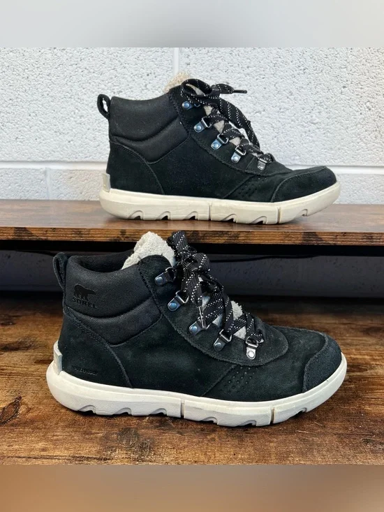 Sorel Boots Black Winter Waterproof Suede Low Sherpa Trim Women's 9.5