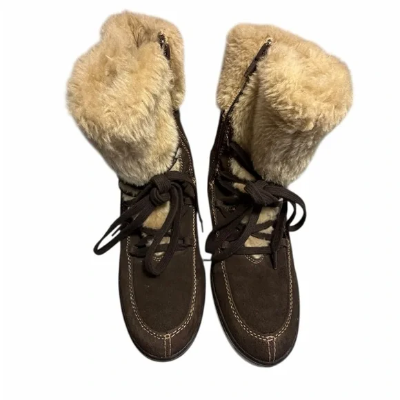 Naturalizer Brown Leather and Faux Fur-Lined Women's Snow Boots Sz 9.5