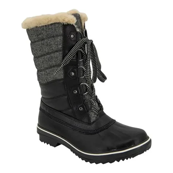 JBU Women Siberia Waterproof Lace Up Quilted Cold Weather Boots Black Size 9