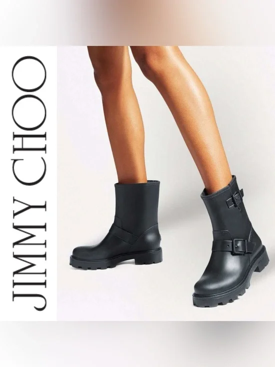 Jimmy Choo Black Yael Flat Rain Boots