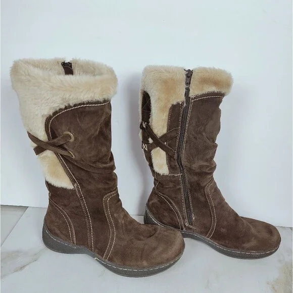 Wear Ever Women's Donner Brown Cream Faux Suede Fur Winter Boots, Sz 8.5