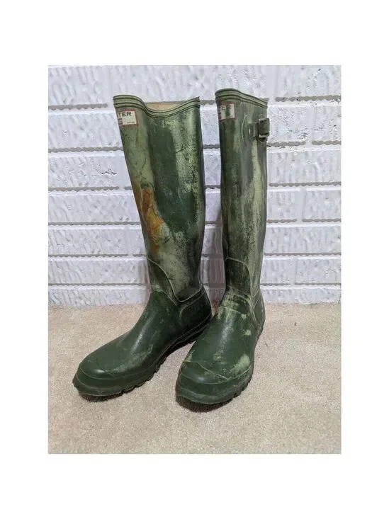 Hunter Uniroyal Vintage Unisex Rare Green Weathered Wellingtons Boots Size T5