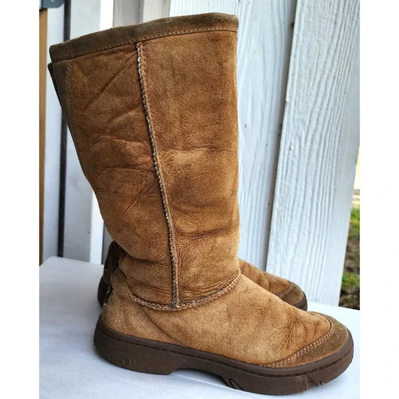 UGG Sz 7 Y2K Chestnut Suede Ultimate Tall II Boots 5228 Winter Warm Cozy Scandi