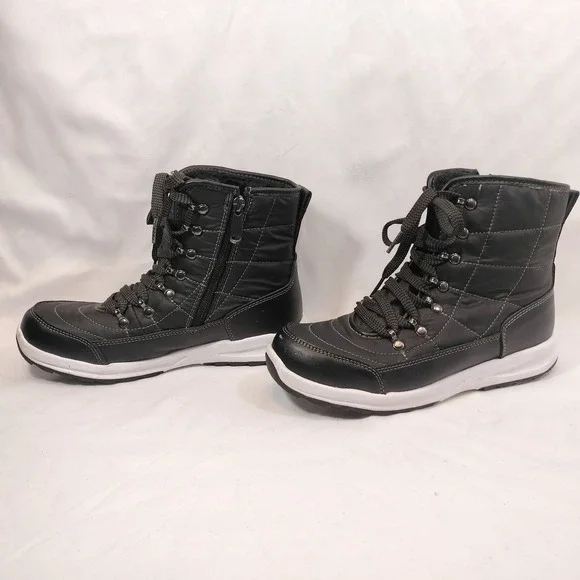 Weatherproof Black Winter Boots; Quilted Faux Fur Lined Side Zip Katie