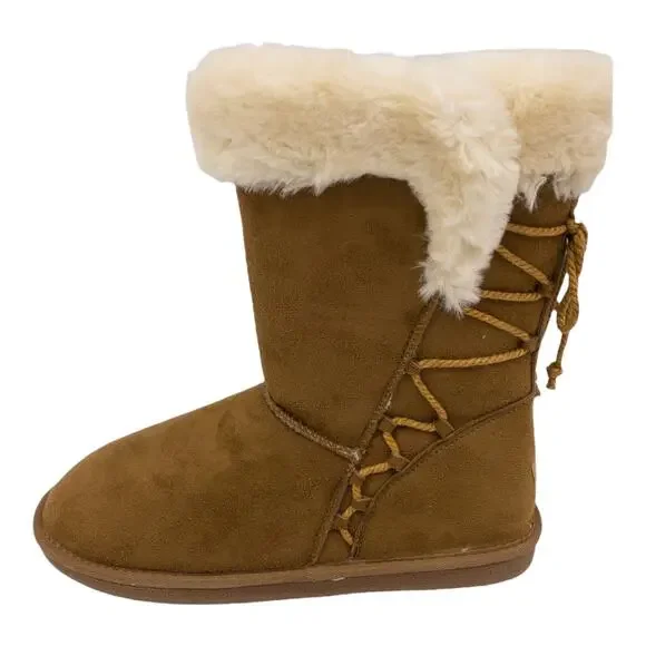Apres Lamo Chestnut Brown Faux Fur Trim Lace Accent Winter Boots Women's 9