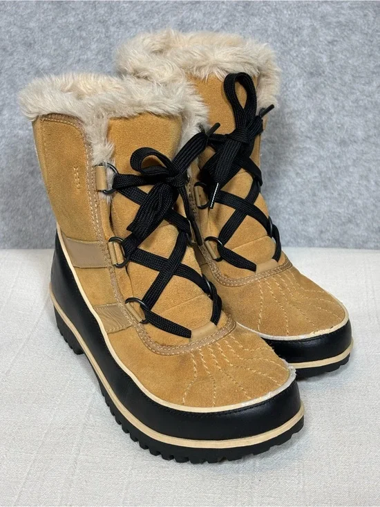 Sorel Tivoli II Mid-Calf Winter Snow Waterproof Boots -Tan/Black-Women Size 8