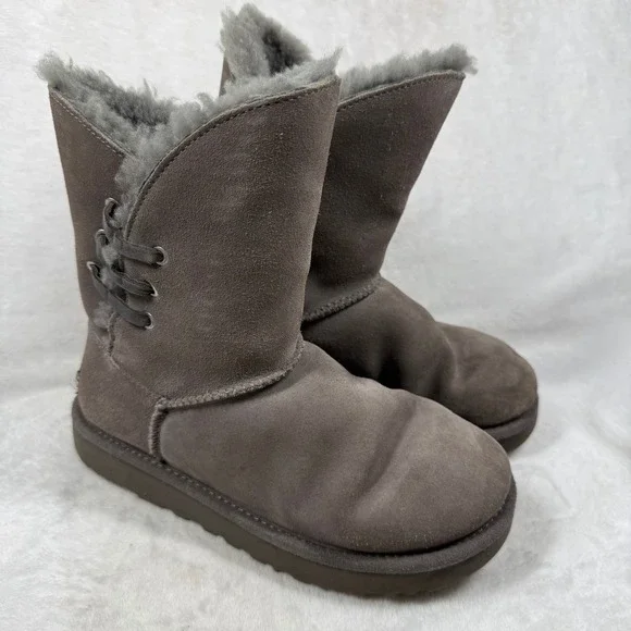 UGG Gita Grey Suede Shearling Lace Up Boots 1018629 Womens Size 6