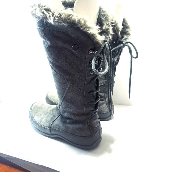 North Face Grey Suede Moccasin Boots snow Primaloft 200g Insulated Womens 7.5