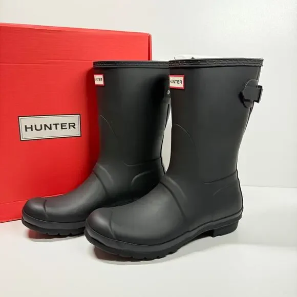 NIB •Hunter Women's Original Short Back adjustable Black Rain Boots Size: 10