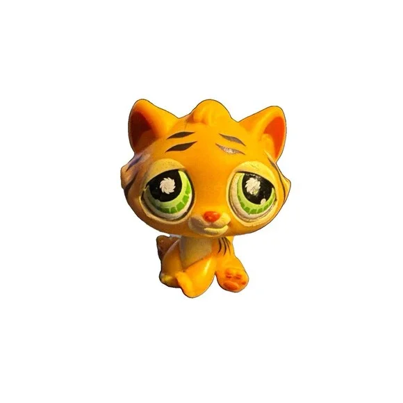 Littlest Pet Shop Tiger Cat Orange Black Stripes Green Swirl Eyes 2006 LPS
