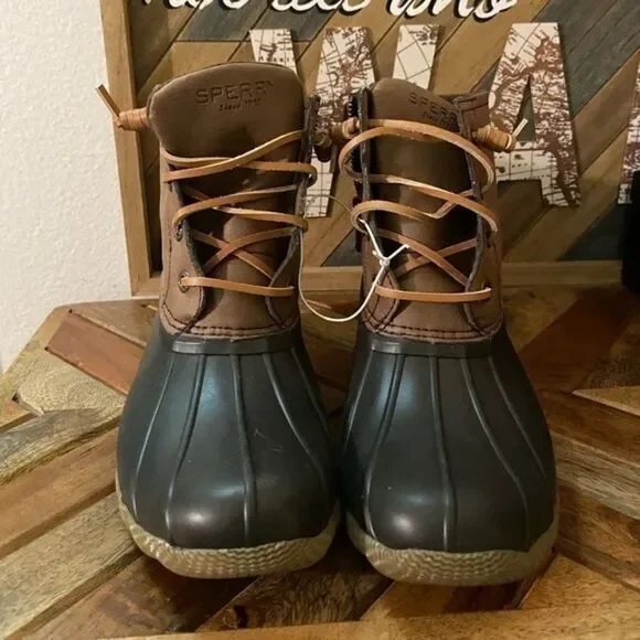 Sperry Saltwater Duck Boots Women 5.5 Brown Black Side‎ Zip STS83684 Weather
