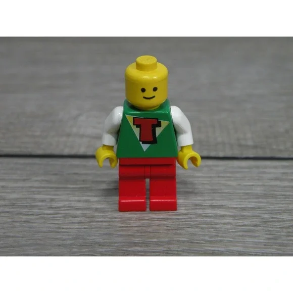 LEGO Minifigure Green Vest Red T Logo White Arms Yellow Head Red Legs