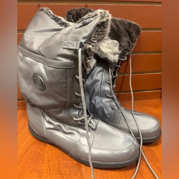Women's Silver Winter Boots with Faux Fur Lining
