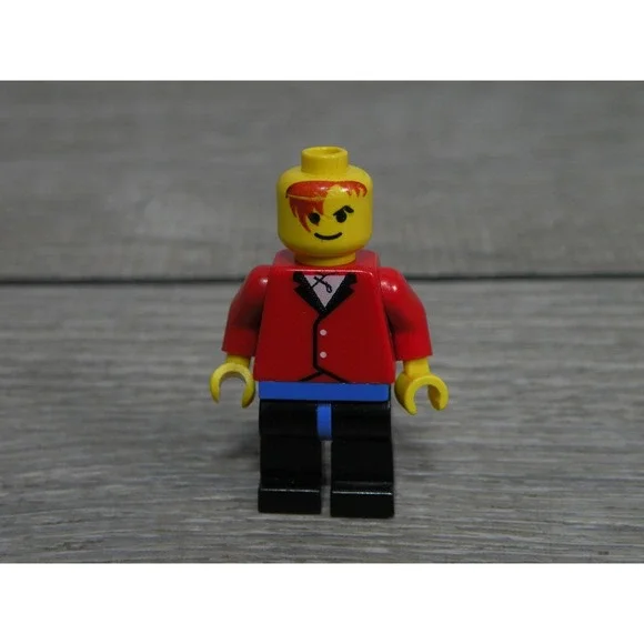LEGO Minifigure Red Tuxedo Suit Gentleman Yellow Hair Black Legs Minifig