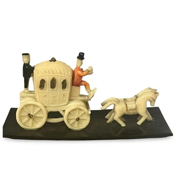 Vintage Celluloid Horse-Drawn Carriage Figurine