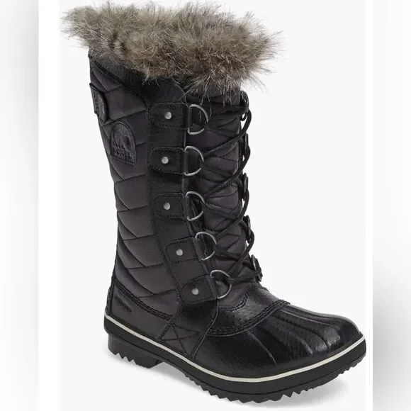 SOREL 8.5 Tolfino II Faux Fur Lined Waterproof Boot Black Gray Tall Lace up