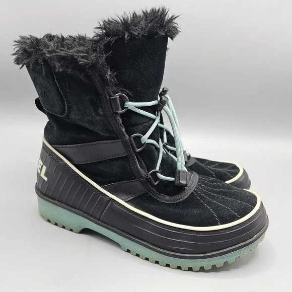 Sorel Tivoli II Black Suede Snow‎ Boot Women's Size 6 Faux Fur