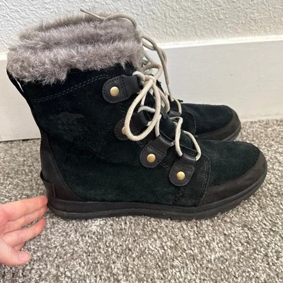 Sorel Womens 9.5 Explorer II Joan Faux Fur Lined Waterproof Suede Boots‎ Black