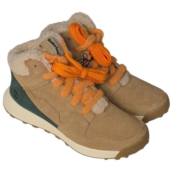Timberland High Top Sneaker Boots Womens 7 Beige Suede Sherpa Retro Swift New