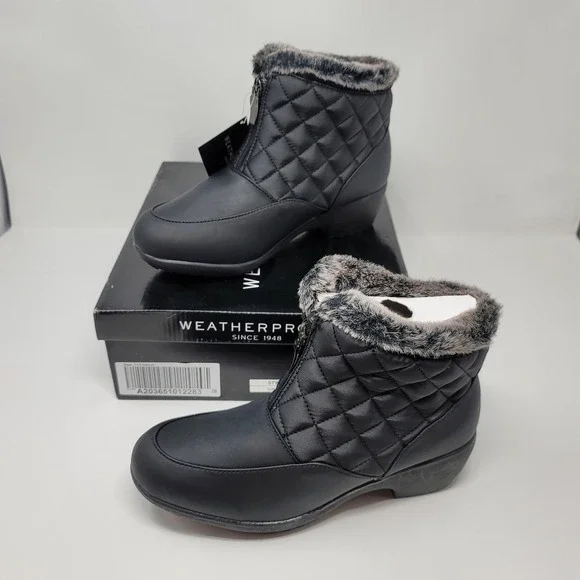 Weatherproof‎ Women Grace Black Quilted Faux Fur Winter Snow Boots Size 7.5M