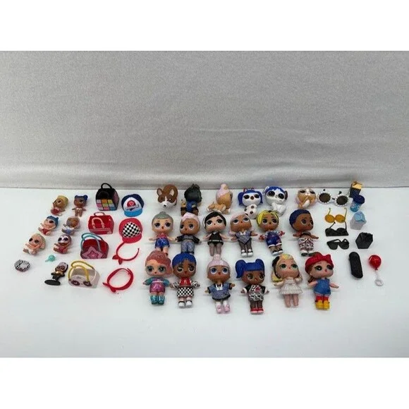 LOL Surprise Doll Figures MGA w/ Clothes Glitter Hair Pets Accessories Lot of 45