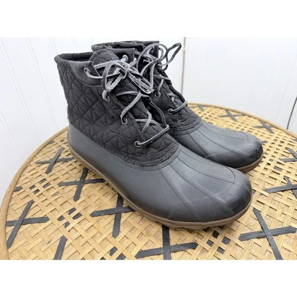 Sperry Syren Gulf Quilt Rain Duck Boots Womens Size 11M Black Rubber Waterproof