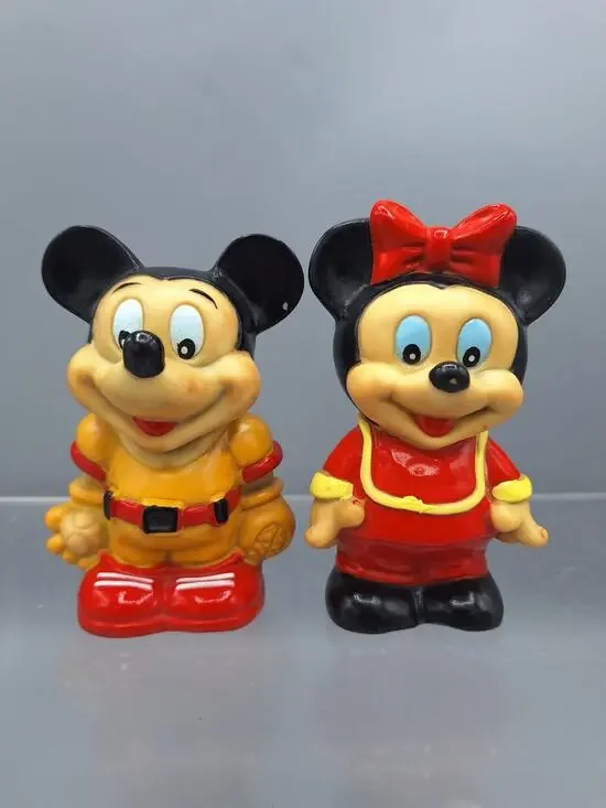 Walt Disney Productions~Vintage Mickey And Mini Mouse~4 Inch Tall~With Squeaker