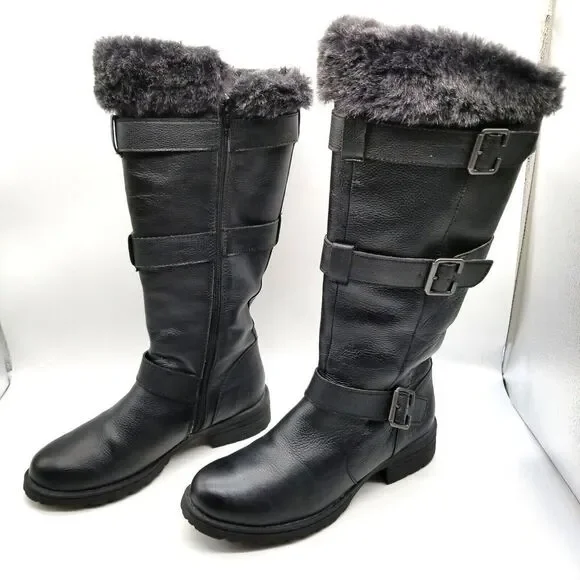 b.o.c. Women Juvelen Tall Boots Size 6.5‎ Leather Faux Fur Black