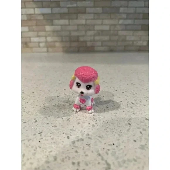 Miniature Toy MyPetPalsWhite PoodleDog Pink Hair Eyes Head Turns Yellow Bows SB‎