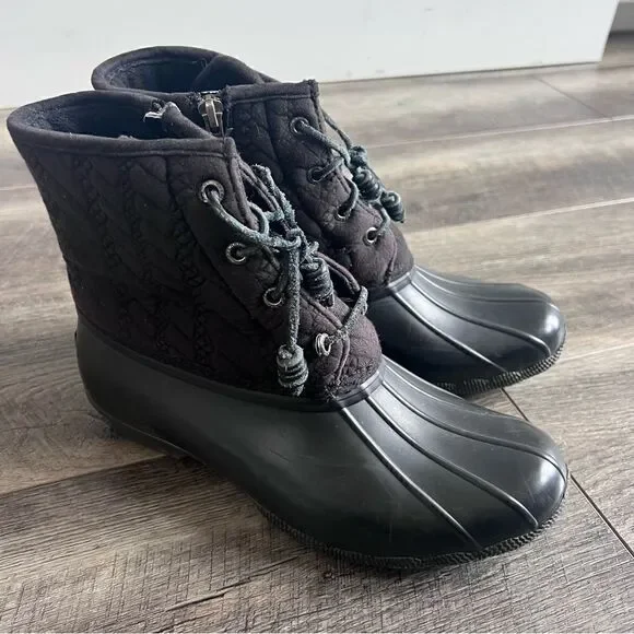 Sperry Saltwater Nylon Quilted Shaft Duck Boots Black Size 8