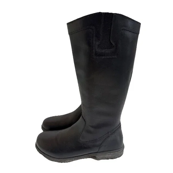 Ladies Bogs Pearl Tall Black Leather Waterproof Side Zip Riding Boot Size 11