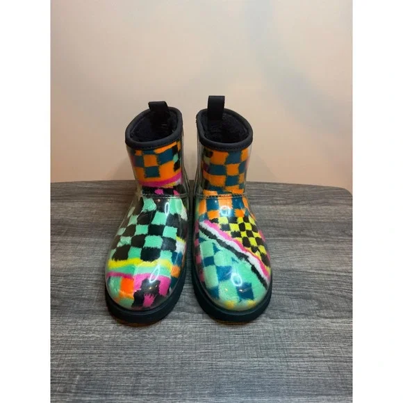UGG Classic Clear Mini Party Check Multi Color Waterproof Boots 1135533 Womens 6