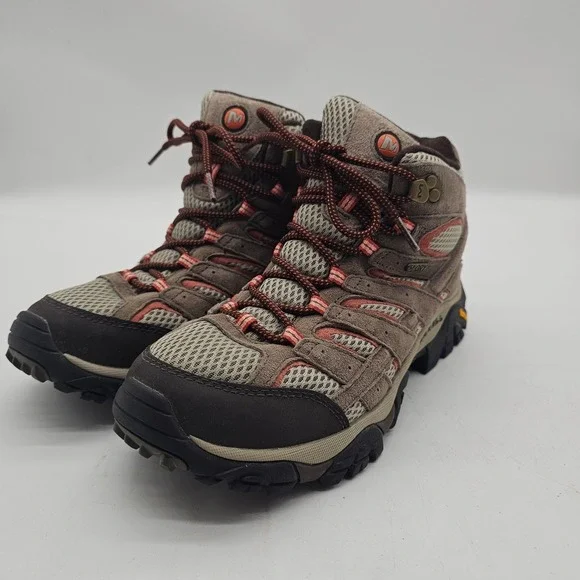 Merrell Moab 3 Mid Womens Size 9.5  Brown Beige Outdoor Waterproof Hiking Boots