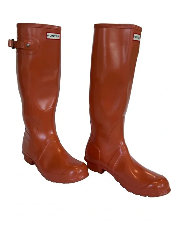 Hunter Women’s Original Gloss Orange Rain Boots Size 10