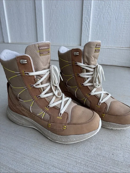 Merrell Bravada Waterproof Beige and Cream Lace-Up Outdoor Boots