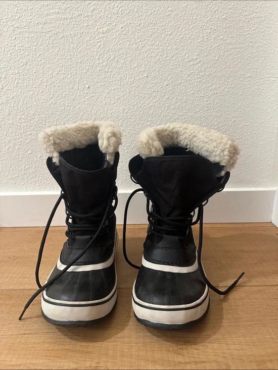Sorel Black and White Women's Winter Rain Boots with Shearling Cuff