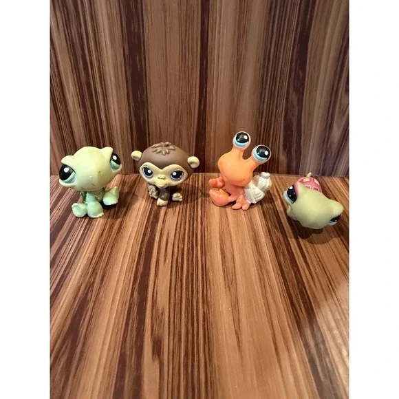 Littlest Pet Shop LPS Lot of 4 Turtle Monkey Crab Snail Authentic Hasbro Toys