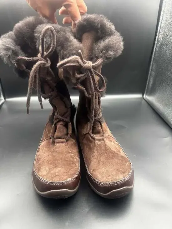 The North Face Women's Brown Suede Fur-Lined Lace-Up Winter Boots Size 10