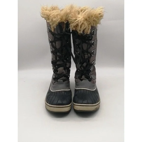 Sorel Boots Womens Gray 8 Waterproof Leather Lace Up Winter Shoes Fur Trim