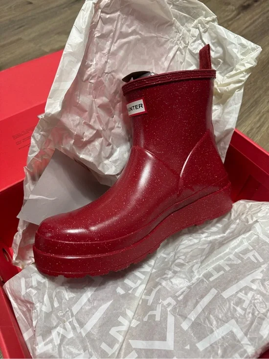 Hunter Red Glitter Short Rain Boot