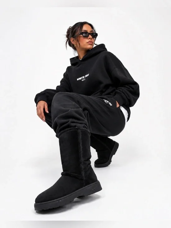 UGG | Sunburst Tall Black Suede Boots with Shearling Trim NEW
