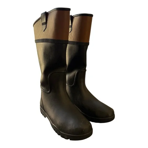 Sperry Women's Waterproof Rubber Rain Boots Black Brown Pull On Tall Size 7
