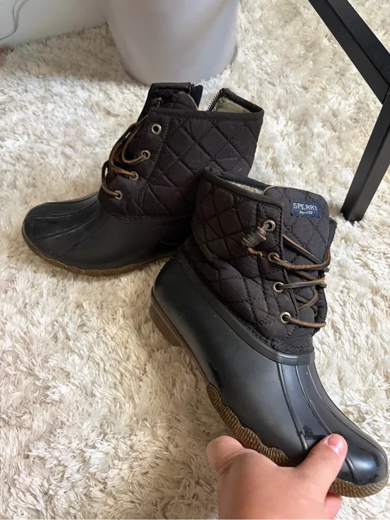 Sperry Quilted Duck Boots in Black and Brown