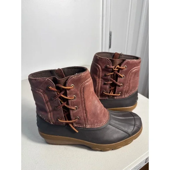 Sperry Top-Sider Saltwater Wedge Duck Boots Burgundy Leather STS80770 Womens 8.5