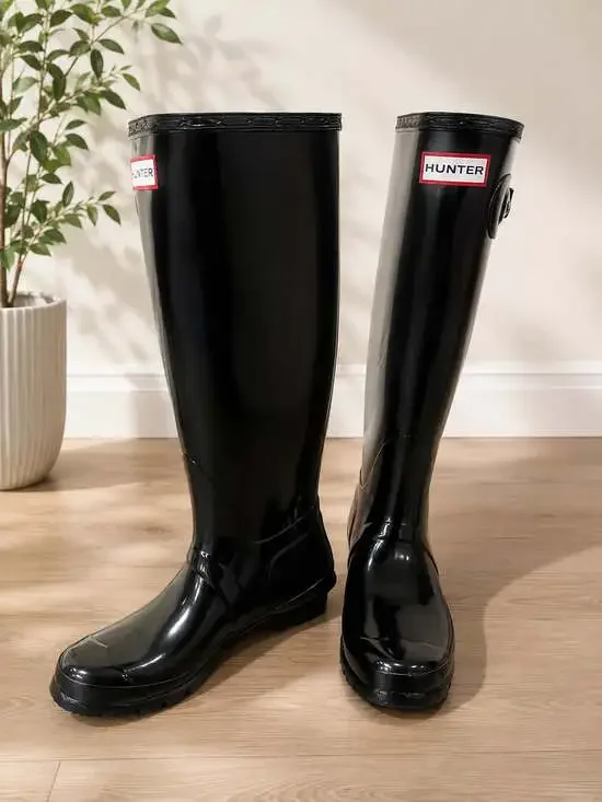 Hunter Original Gloss Tall Black Rain Boots Women’s US 7 EU 38 Waterproof