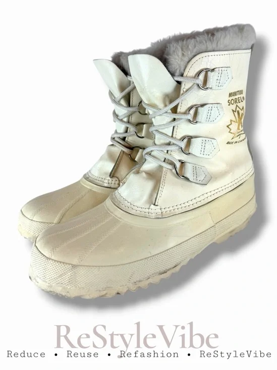 SOREL Women’s Size 8 Boots Manitou Winter Snow VINTAGE Duck Boot White Canada